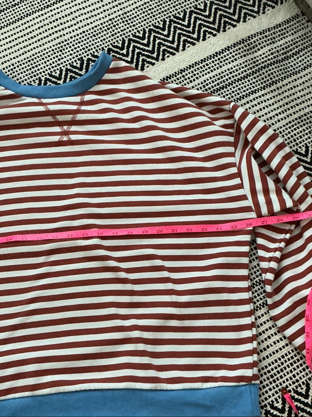 UEU Oversized Striped Crewneck Sweater with Blue Trim - Women's - Picture 5 of 6